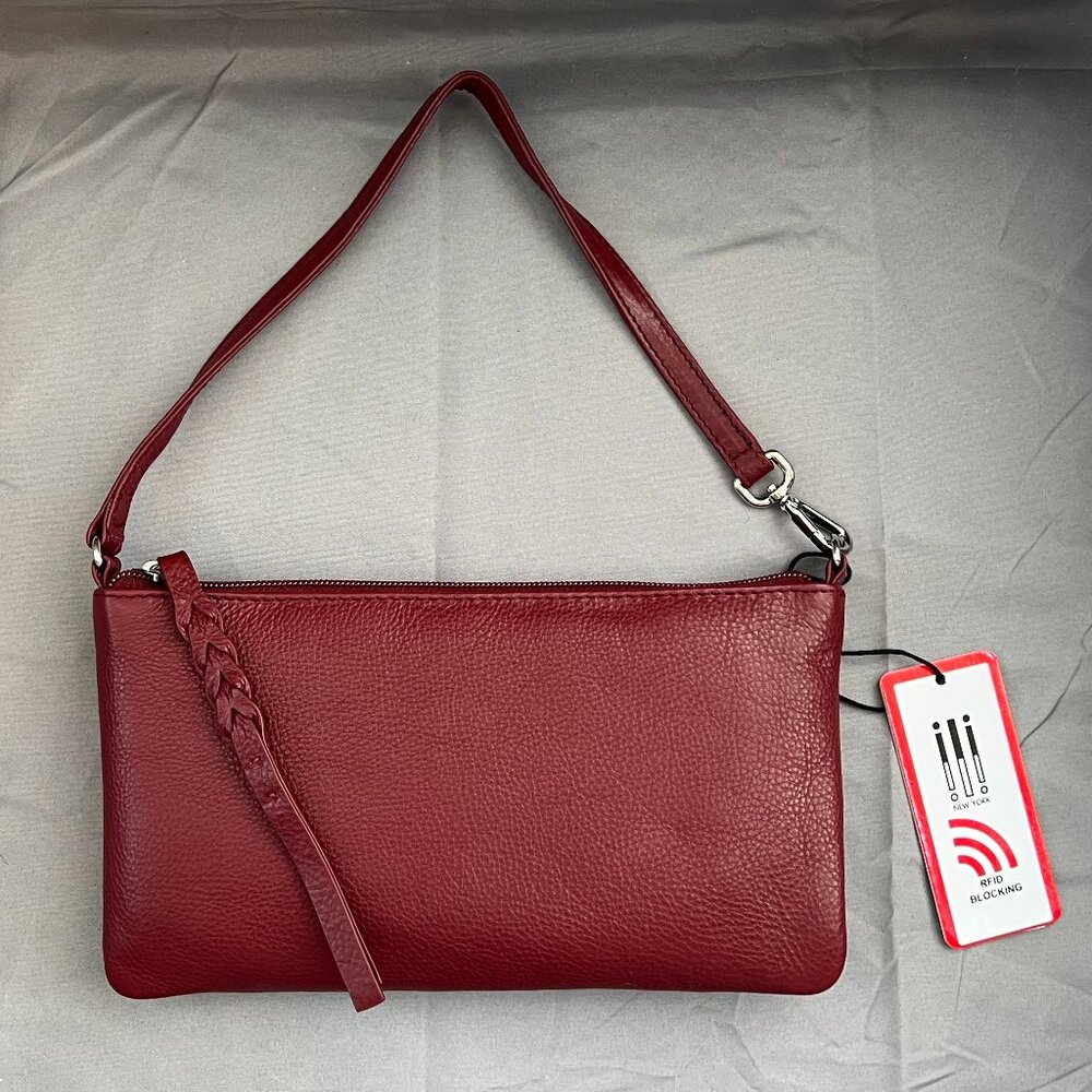 Merlot/Red Leather RFID Convertible Baguette Wristlet, Travel, ili new york, NWT